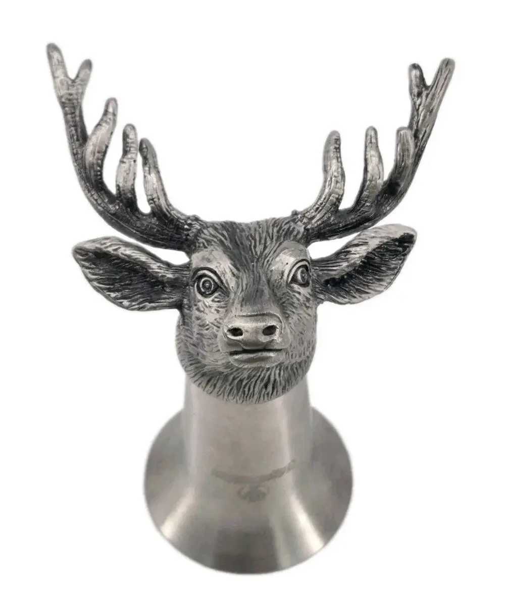 Vtg Jägermeister Deer Head Pewter Shot Glass 3.5” Hunting Stag Barware Germany